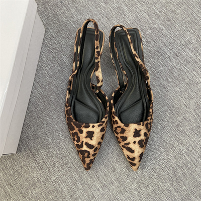 外贸高跟豹纹尖头包头凉鞋女鞋