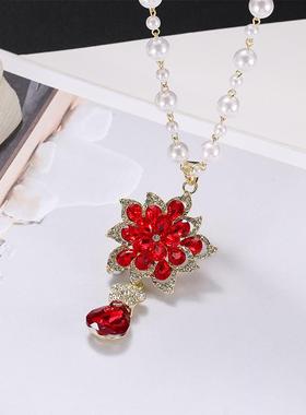 太阳花项链长款珍珠毛衣链2023年新款秋冬季时尚大气衣服配饰挂饰