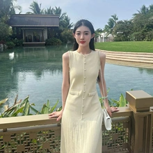 茶歇法式气质高级感高端精致小香风奶油米杏色连衣裙子女2024夏季