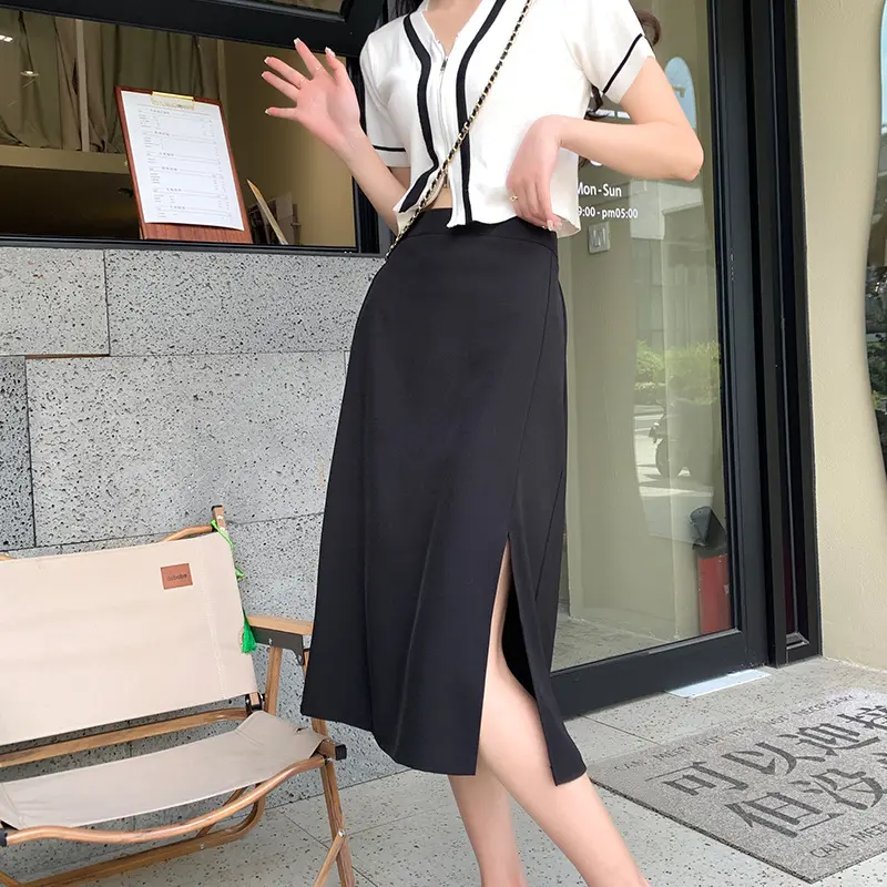 半身裙女夏季2024新款裙子高腰显瘦a字一步裙中长款侧开叉包臀裙