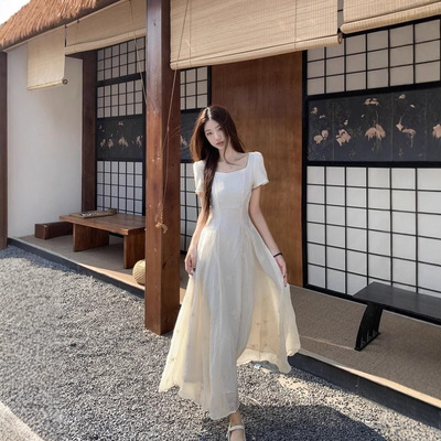 小个子连衣裙2025夏季新款甜美初恋高级感气质收腰显瘦a字长裙子