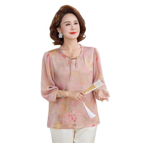 母亲节妈妈夏装短袖上衣今年流行的中老年女装夏季新中式气质小衫