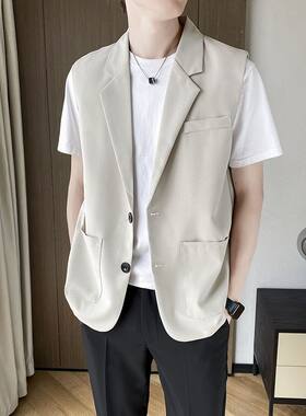 发型师潮牌高级感雅痞风男装夏季无袖西装马甲ins马夹外搭外套男