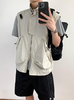 欧货带帽马甲女款2025春秋新款连帽休闲工装女士卫衣马夹背心坎肩