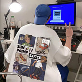 欧美美式 男复古圆领oversize印花潮牌T恤五分袖 大码 半袖 5潮流短袖