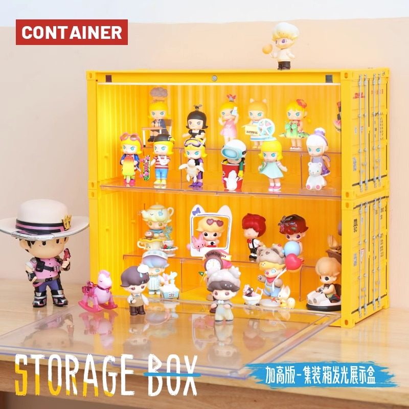 泡泡玛特集装箱双层展示盒灯光手办盲盒公仔潮玩摆件收纳柜大容量