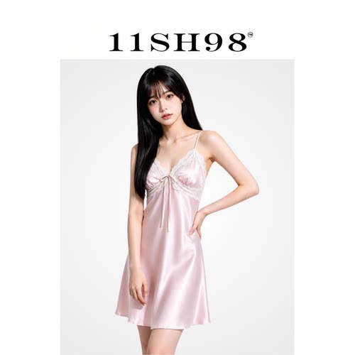 11SH98法式性感冰丝吊带睡裙女夏季蕾丝带胸垫高级感家居服纯欲风