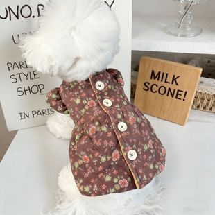 lNS韩国秋冬宠物衣服秋冬新款 夹棉外套裙狗狗猫咪马甲 碎花飞袖