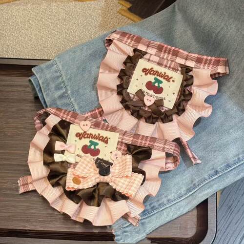 猫咪狗蝴蝶结围兜宠物清新布艺口水巾编织拍照饰品围脖装饰项圈