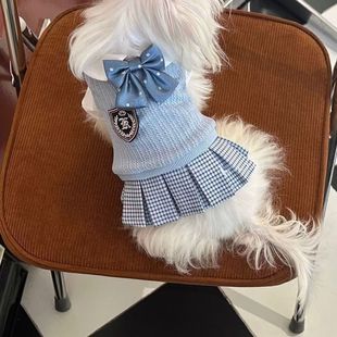 宠物秋冬毛线jk格子连衣裙中小型犬泰迪比熊柯基狗狗猫咪衣服