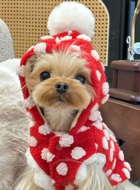 小狗狗新年装秋冬款无袖马甲雪纳瑞泰迪比熊约克夏红色外套