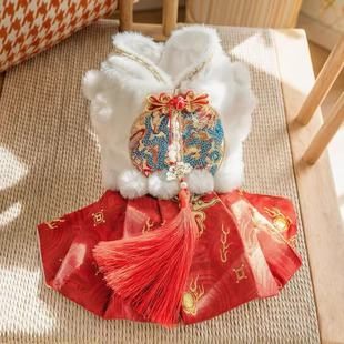 狗狗冬季 过年裙子 宠物新年衣服泰迪毛马面小型比熊宠物猫喜庆唐装