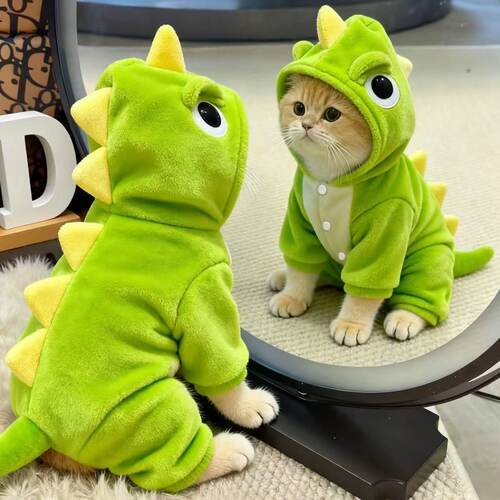 狗狗衣服秋冬牵引恐龙可爱法兰绒保暖变身加厚猫咪衣泰迪宠物四脚