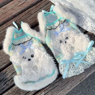 秋冬新款软萌可爱毛绒厚厚吊带背心裙宠物睡衣萌宠家居服