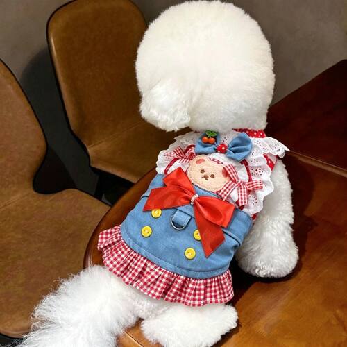 萌宠狗狗猫咪宠物衣服公主裙薄款牛仔卡通牵引裙小型犬春夏新品