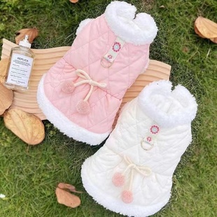 宠物带牵引扣加绒狗狗猫小型犬秋冬棉服保暖比熊泰迪衣服