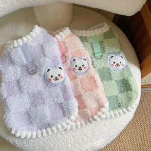 宠物宠物狗猫咪衣服绒衣泰迪比牵引保暖加厚秋冬马甲棋盘背心
