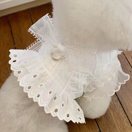 狗狗裙子牵引春夏薄新款猫咪衣服博美镂空蕾丝蝴蝶结小型犬牵引环