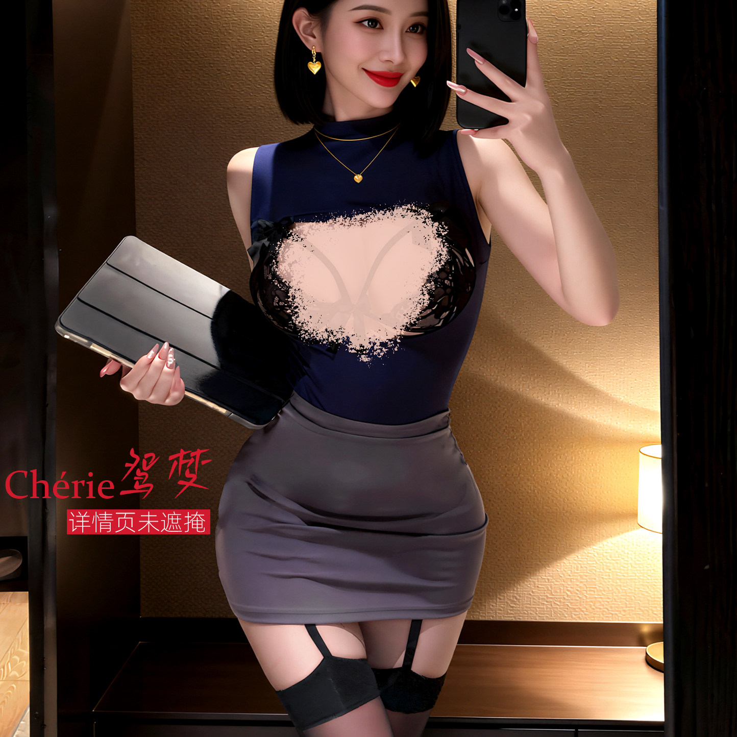鸳梦情趣性感秘书OL包臀裙镂空蕾丝诱惑制服睡衣套装氛围感内衣女