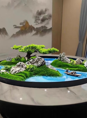 大圆桌转盘中间造景微景观假花艺酒店餐桌台面装饰摆件摆花中式景