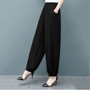 休闲民族风广场舞蹈女长裤 宽松棉绸阔腿灯笼裤 大码 春夏中老年女裤