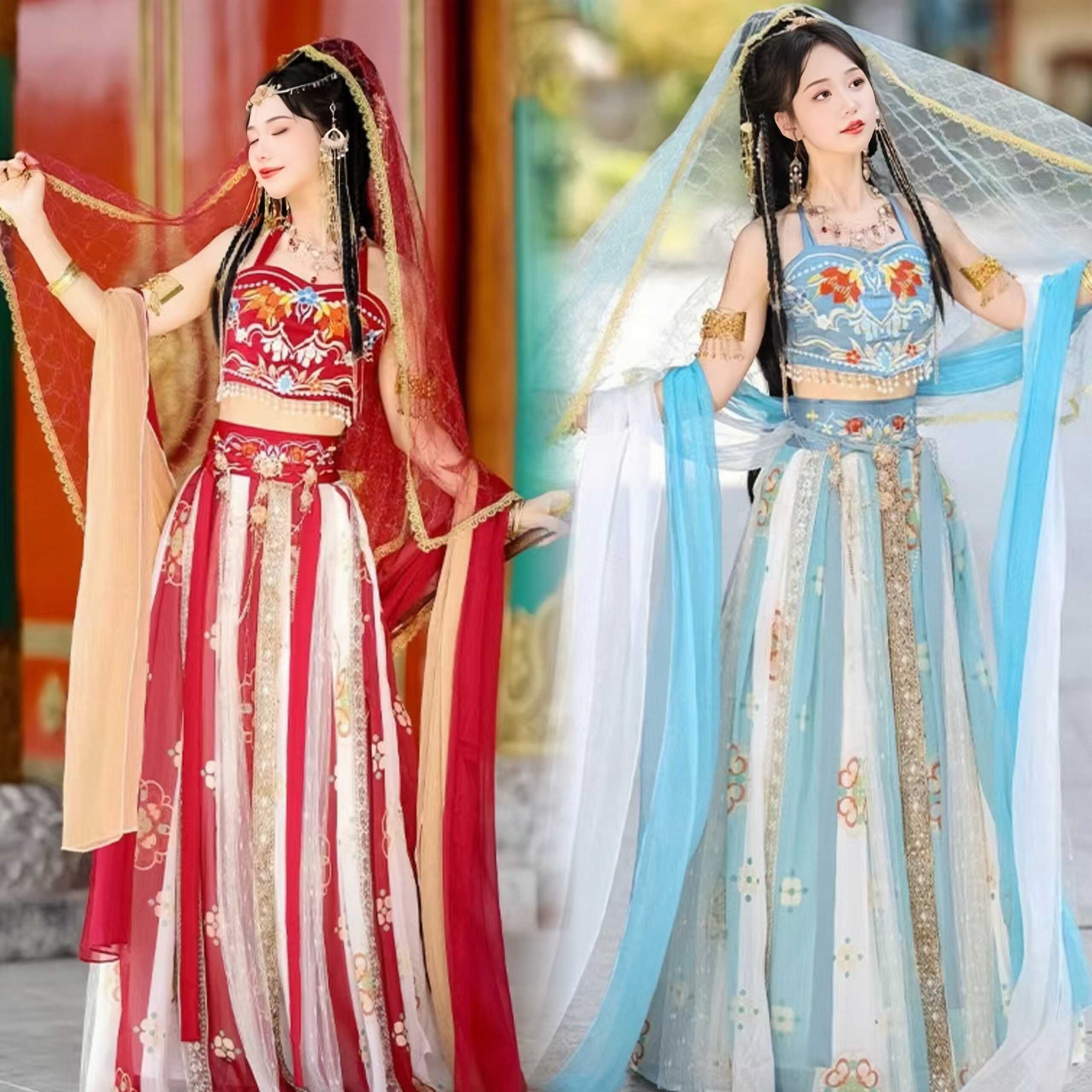 出租异域风汉服女敦煌飞天西域风情超仙整套古装舞蹈演出服装租赁