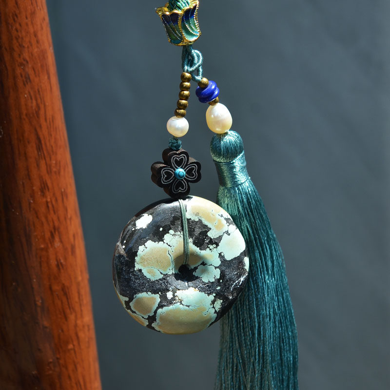 천연 크리스탈 복고풍 대형 입자 청록색 안전 버클 펜던트 펜던트 휴대용 가방 트레일러 매달려 남성과 여성의 보석