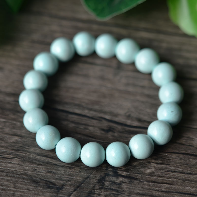 여성을 위한 천연 크리스탈 원시 광석 그레인리스 라이트 블루 청록색 단순 단일 원형 팔찌 10.3MM 신선한 데일리 스타일