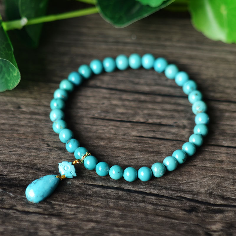 천연 원시 광물 높은 도자기 파란색 청록색 단일 원형 팔찌 5.8MM 물방울이 있는 작은 입자 단순하고 틈새 스타일