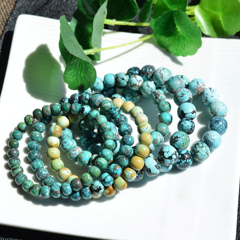 천연 원시 미네랄 청록색 청록색 구식 구슬 팔찌 단일 원 메쉬 꽃 다중 선택 복고풍 남성 및 여성 모델