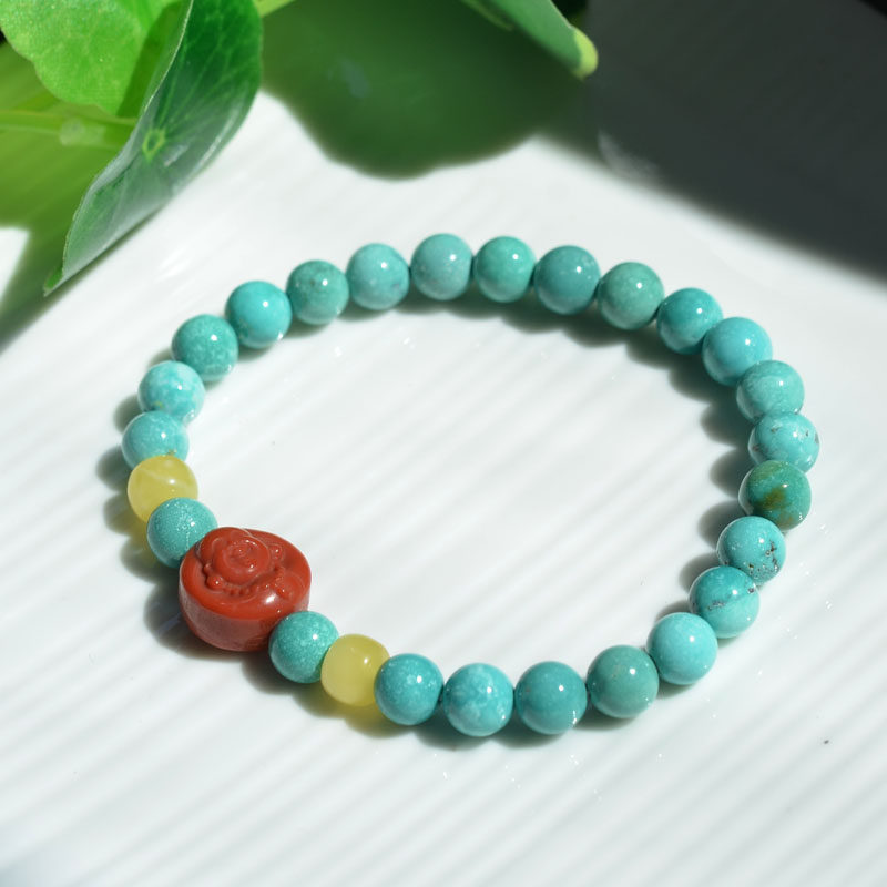 남방 붉은 미륵불 우아한 스타일의 몇 줄의 파란색 녹색 청록색 팔찌 단일 원형의 천연 크리스탈 광석 높은 도자기
