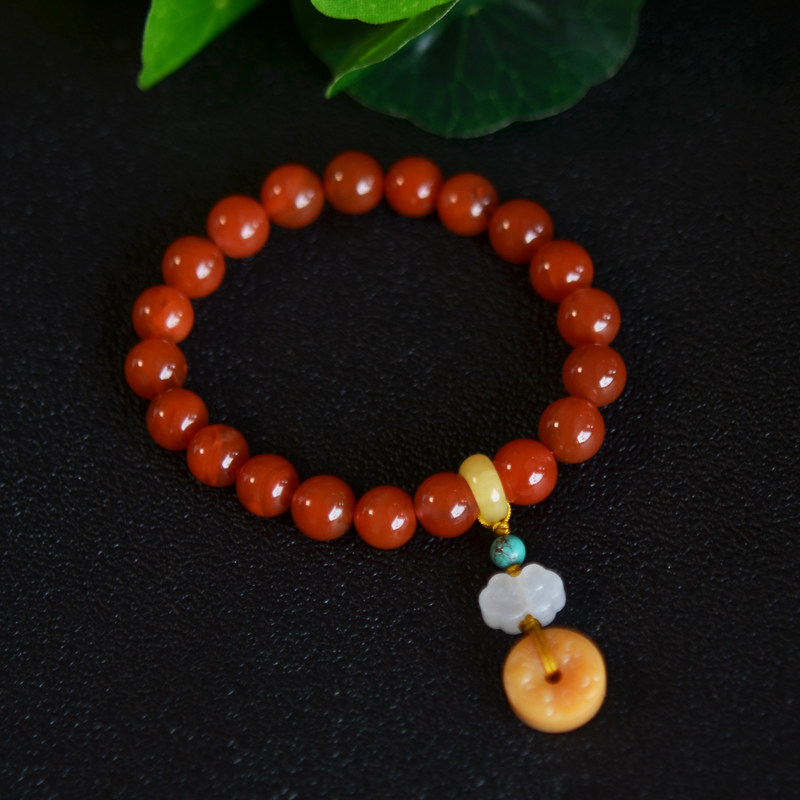 밀랍과 들옥 토파즈 액세서리가 포함된 천연 크리스탈 사천 소재 체리 레드 남부 붉은 마노 팔찌 9MM 여성용 모델