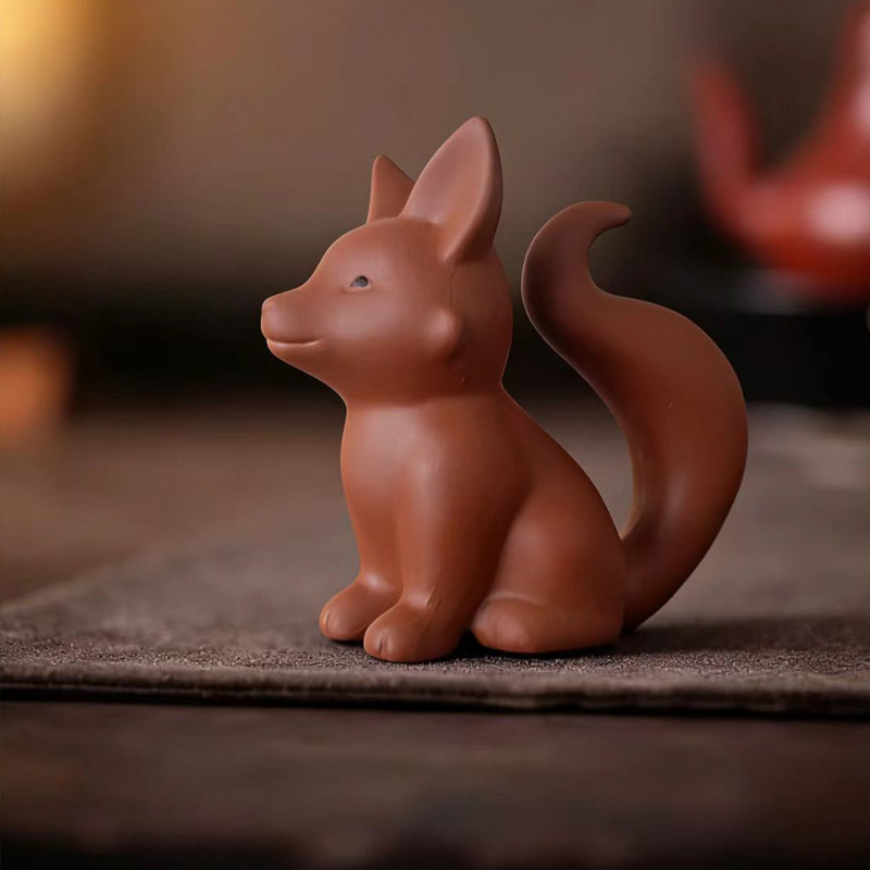 瓷紫砂狐狸茶宠摆件客厅茶桌茶盘工艺品装饰家居镇宅桌面招财