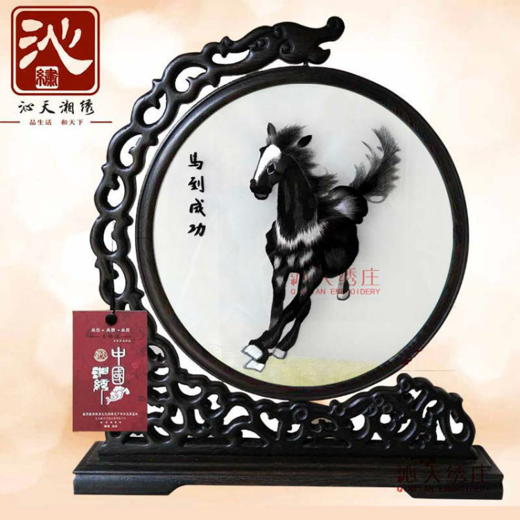 湘绣成品纯手工双面刺绣精品墨马徐悲鸿客厅卧室挂画装饰画礼品苏图片