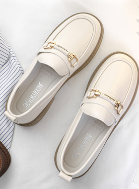 白色小皮鞋女英伦风乐福鞋一脚蹬单鞋配裙子百搭轻便软底休闲鞋子