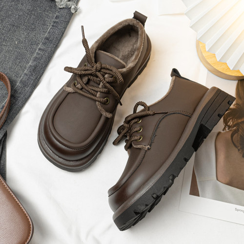 系带小皮鞋女英伦风圆头