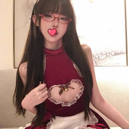 蜜桃*甜美可爱圣诞节兔女郎性感纯欲cos女仆裙制服红色丝绒圣诞装