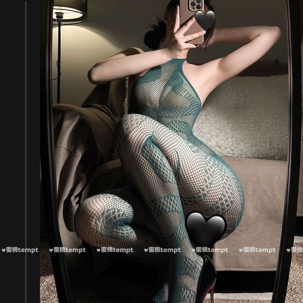 蜜桃*欲蛇缠身*蛇纹挂脖黑丝渔网袜女紧身镂空薄款性感网衣全身袜