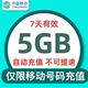 重庆移动7天5G全国流量 不可提速 7天有效 不可共享