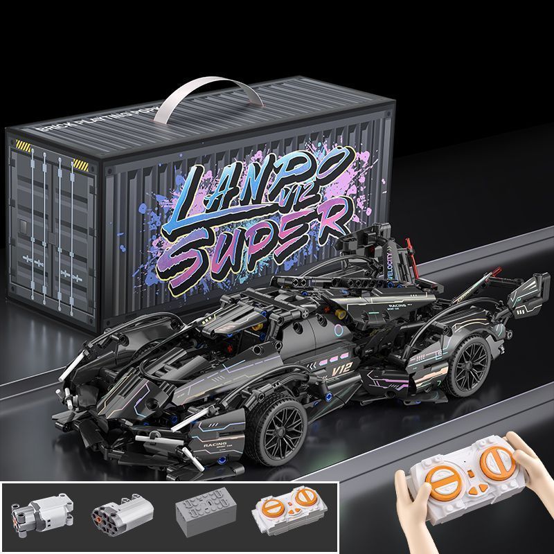 汽车赛车积木兰博基尼黑武士v12跑车汽车拼装玩具益智摆件男女孩