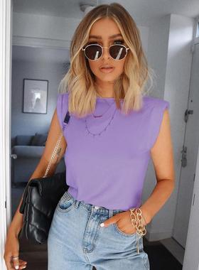 shoulder pads sleeveless dress simple -shirt casual