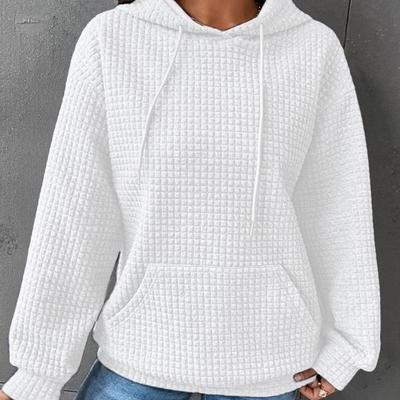 Sweatshirt Sleeve Long Hooded Waffle Color Solid Casual