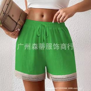 comfortable splicing casual lace linen fashionable shorts