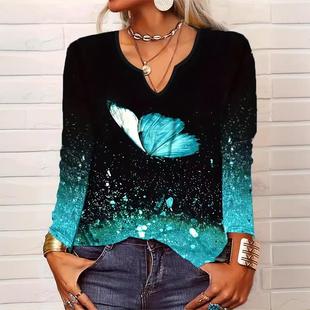 women long sleeve floral Loose shirt neck for