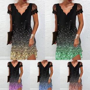 contrast neck trim print scallop floral dress lace casual
