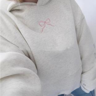 simple top floral bow gray sweatshirt letter Cotton pattern