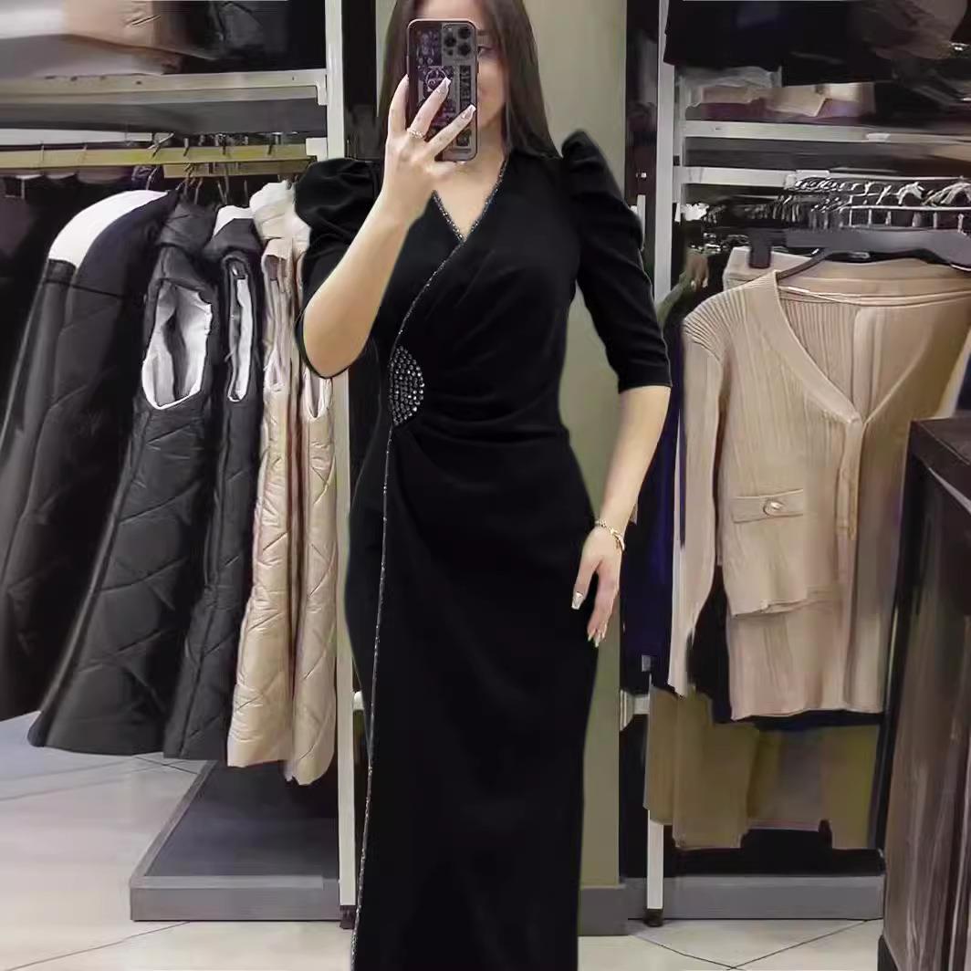 skirt fashion womens slit dresses elegant fit slim sleeved