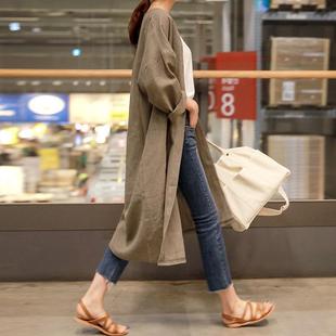 Long Sleeve Linen Mid Cardigan Trendy Length Jacket
