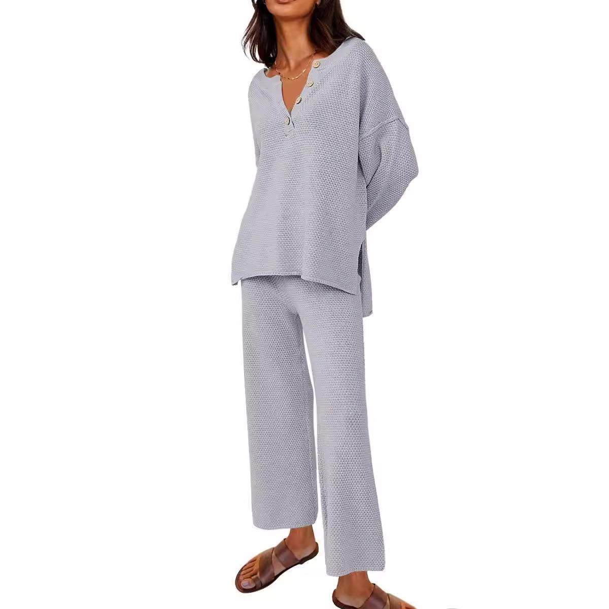 neck button solid oversized sweater women long loose