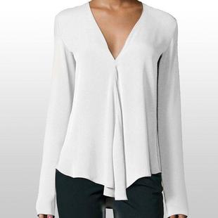neck solid versatile long sleeved top loose color chiffon
